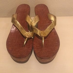 Woman size 7.5 Tory Burch sandals. Gold color